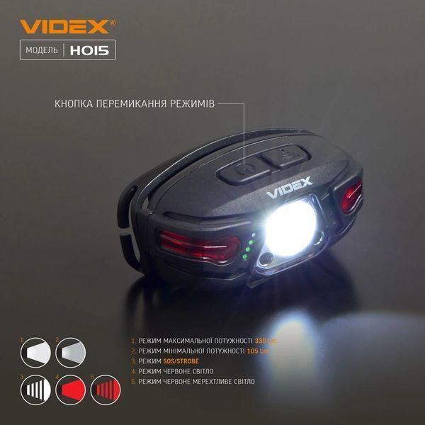 VIDEX VLF-H015 330Lm 5000K Налобный светодиодный фонарик 99-00022845 фото