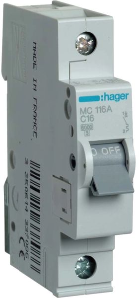 Hager In=16А «C» 6kA MC116A Автоматический выключатель 27877 фото
