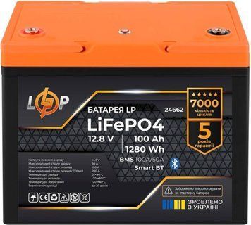 Акумулятор Logicpower LP LiFePO4 12,8V - 100 Ah (1280Wh) (BMS 100A/50А) пластик Smart BT 302220 фото