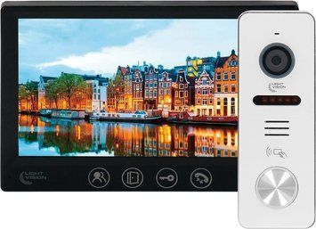 Комплект видеодомофона Light Vision: домофон 7" AMSTERDAM FHD Black та видеопанель 2Mp RIO FHD (RF) White зи зчитувачем Mifare 82-00205-82-00242 фото