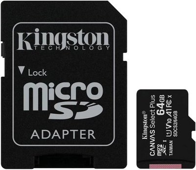 Карта памяти Kingston 64GB microSDXC Canvas Select Plus 100R A1 C10 Card + ADP 99-00016336 фото