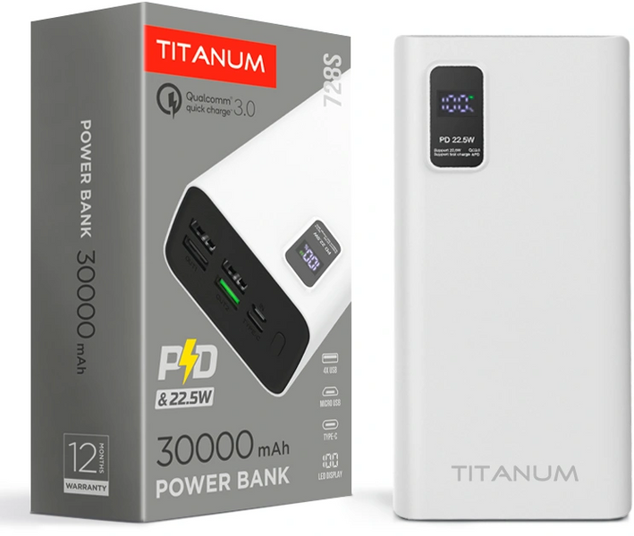 Повербанк TITANUM 728S 30000mAh 22.5W White 99-00016944 фото