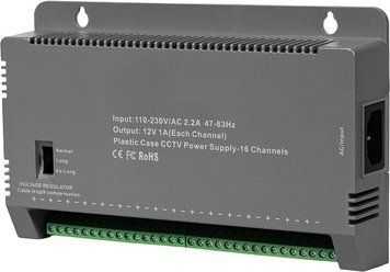 Блок питания Kraft KRF-1216B (16CH) 200W, 16 каналыв навантаження, 12V/1A на 1 канал, з регулятором напруги для компенсации довжини кабелю 43-00146 фото